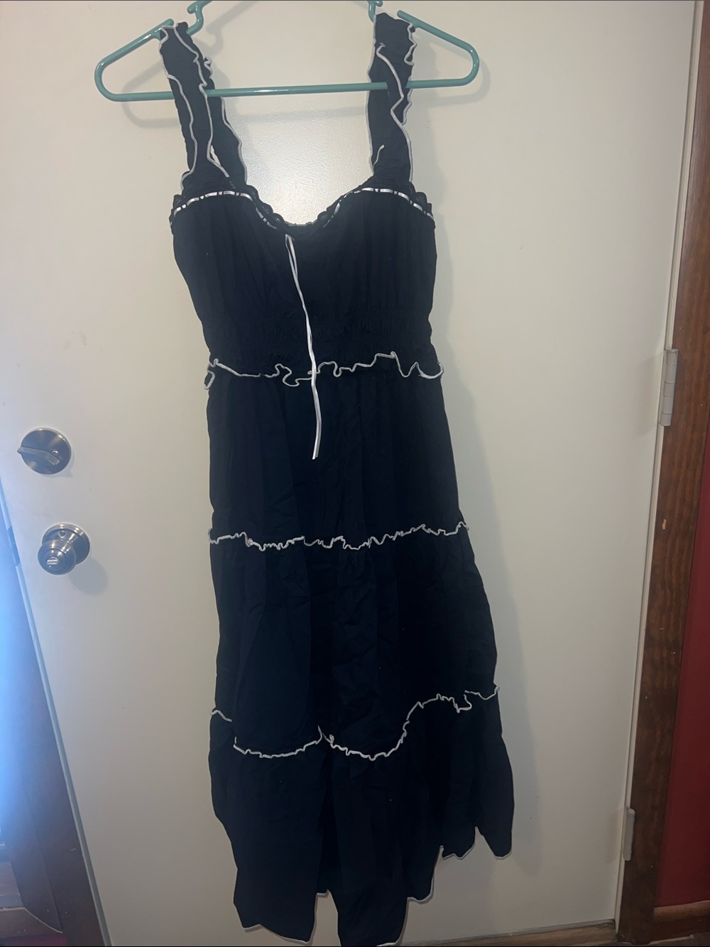 Francesca's Black Maxi Dress with White Ruffle Accents